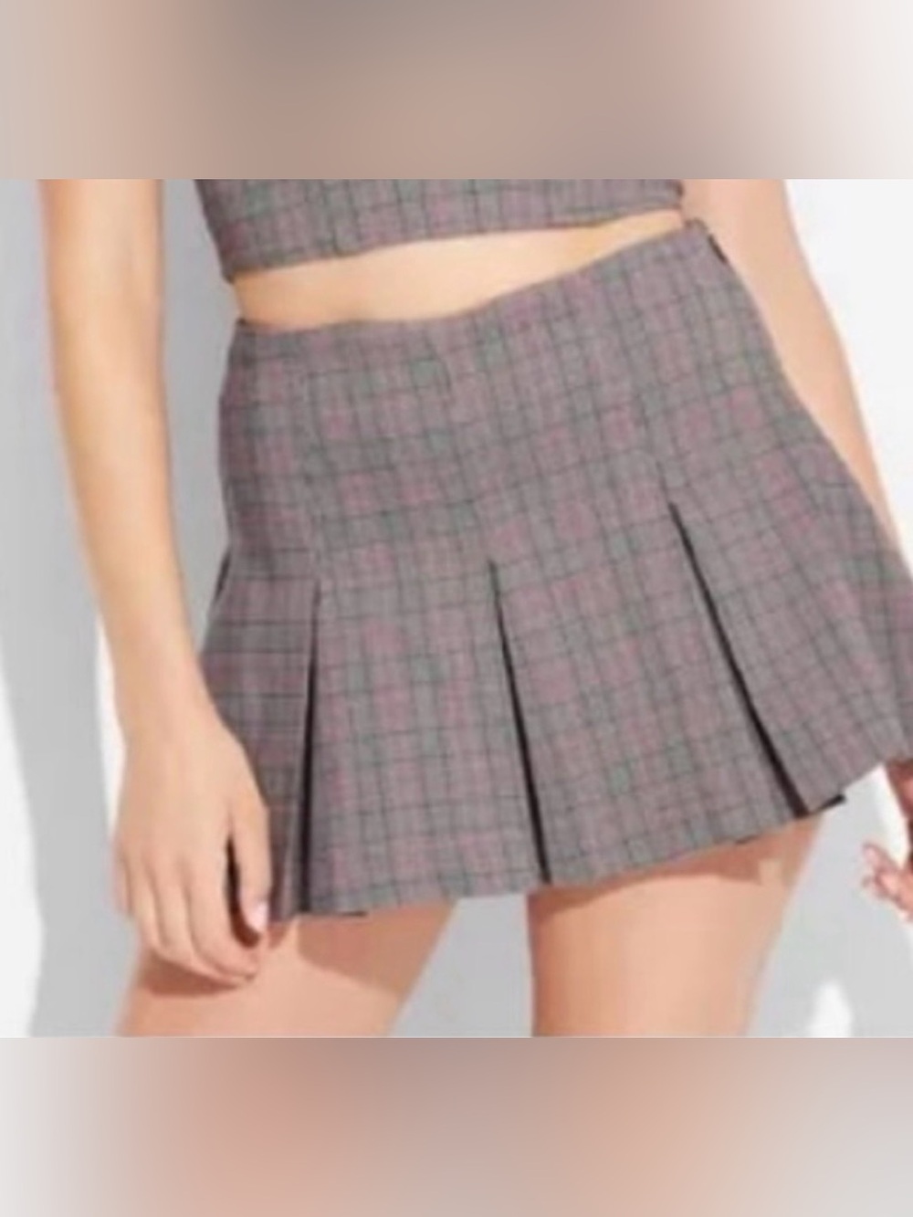 Wild‎ Fable Skirt Womens XL Gray Plaid Pleated Mini Twill Zip Casual Preppy